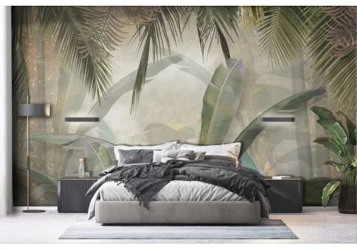 Carta da parati foglie tropicali jungle glitter