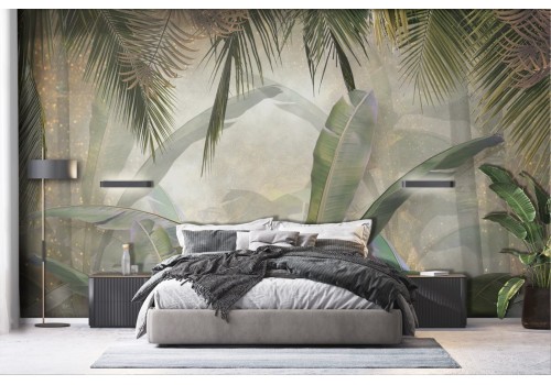 Tropical jungle leaves glitter wallpaper