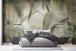 Tropical jungle leaves glitter wallpaper