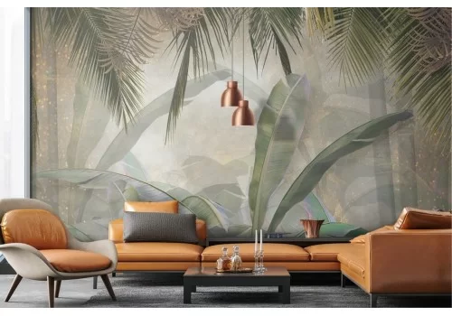 Carta da parati foglie tropicali jungle glitter 2