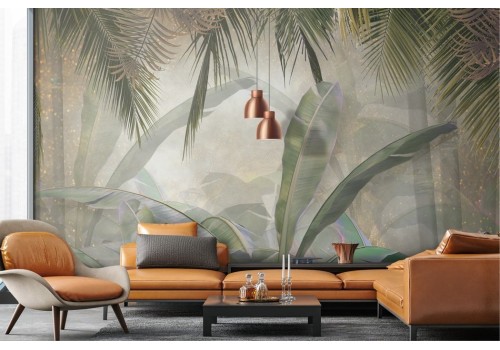 Tropical jungle leaves glitter wallpaper 2