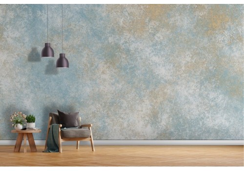Carta da parati astratta effetto cemento azzurro oro