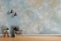 Carta da parati astratta effetto cemento azzurro oro