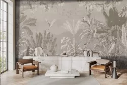 Carta da parati vintage foglie tropicali e uccelli