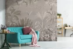 Carta da Parati foglie tropicali e uccelli