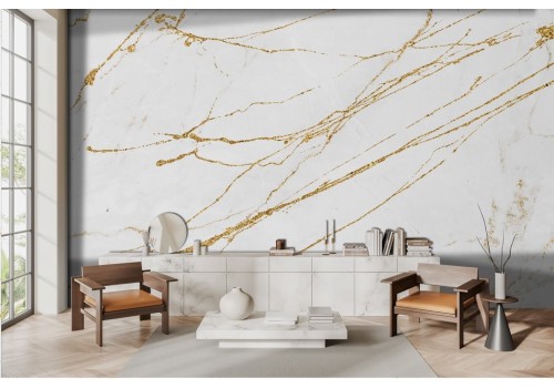 Marble effect wallpaper with gold finishes