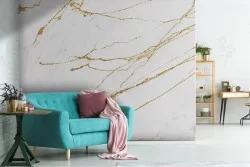 Marble wallpaper with gold finishes