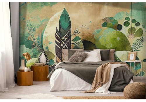 Vintage green and brown feather wallpaper 2