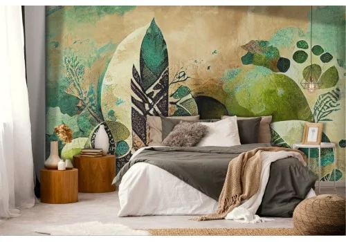 Vintage green and brown feather wallpaper 2