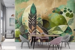 Green and brown feather wallpaper