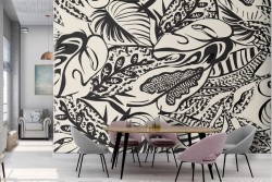 Carta da Parati foglie tropicali nere