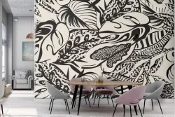 Carta da Parati foglie tropicali nere