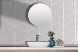 Geometric adhesive wallpaper with white lines on ivory background