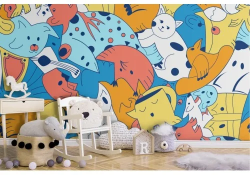 Wallpaper with stylized animal pattern for children