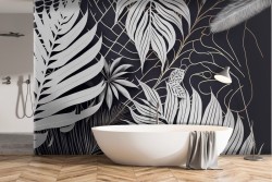 Stylized wallpaper white leaves black background