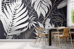 White leaves wallpaper black background