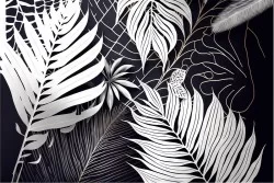 Carte da Parati foglie bianche sfondo nero