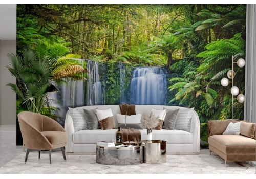 Carta da parati cascata nella jungla tropicale 2