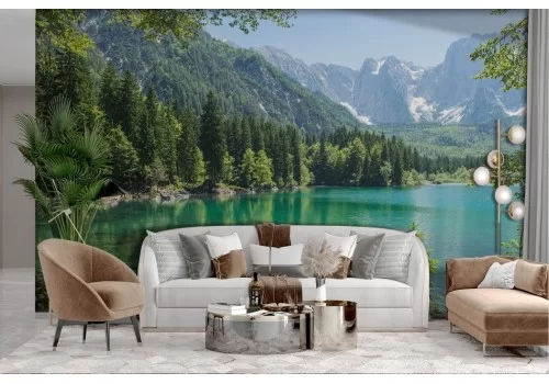 Forest wallpaper with mountain and lake 2