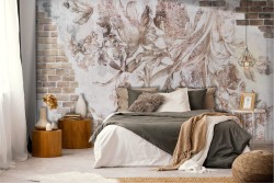 Vintage Plaster Brick Flower Wallpaper