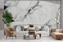 Adhesive Wallpaper Marble finish in gold and black