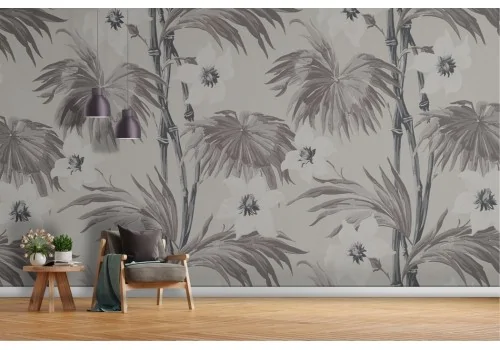 Vintage Wallpaper Tropical Leaves and Flowers -a426