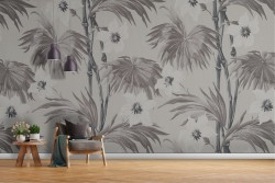 Vintage wallpaper with tropical leaves and flowers