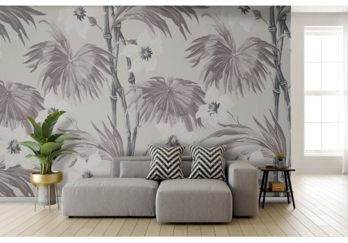 Vintage wallpaper with tropical leaves and flowers 2