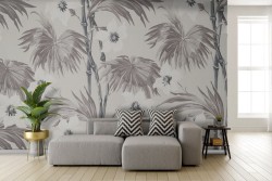 Carta da Parati Adesiva vintage foglie e fiori tropicali