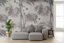 Adhesive Wallpaper Vintage Tropical Leaves and Flowers