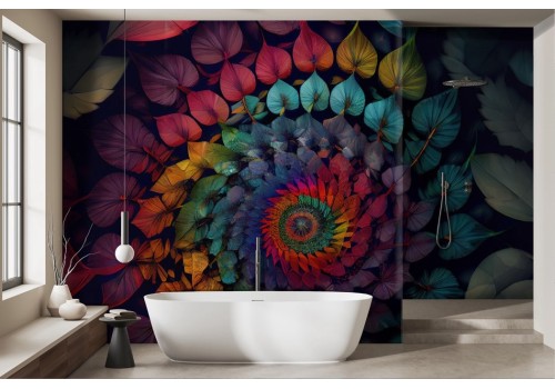 Geometric wallpaper with colored leaves