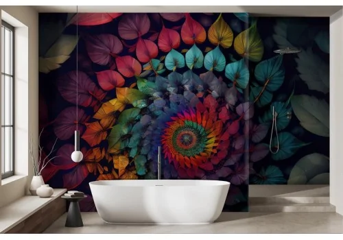 Geometric Wallpaper with colorful leaves -a429