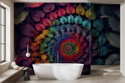 Carta da parati geometrica foglie colorate