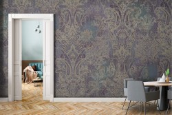 Damask Vintage Gold Purple Adhesive Wallpaper