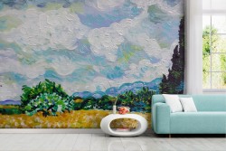 Van Gogh landscape painted wallpaper