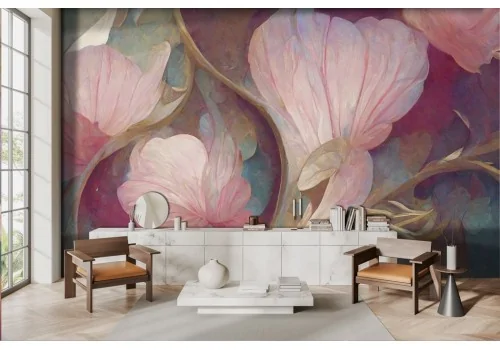 Carta da parati d'epoca fiori rosa oro