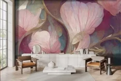 Vintage wallpaper pink gold flowers