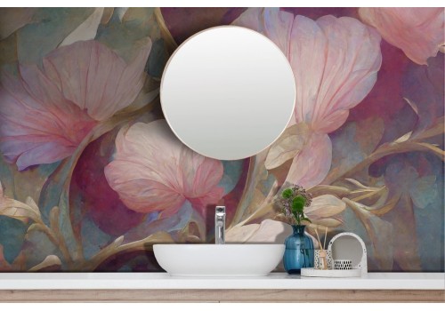 Vintage wallpaper pink gold flowers 2