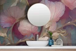 Vintage Adhesive Wallpaper Pink Gold Flowers