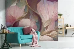 Carta da Parati fiori rosa e oro