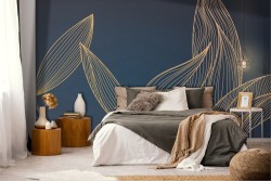 Adhesive Wallpaper stylized tropical leaves gold blue