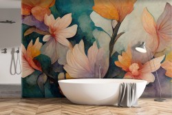 Wallpaper painted colorful flowers