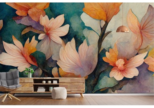 Wallpaper painted colorful flowers 2
