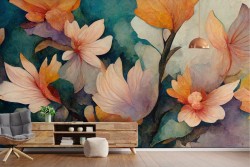 Adhesive Wallpaper painted colorful flowers