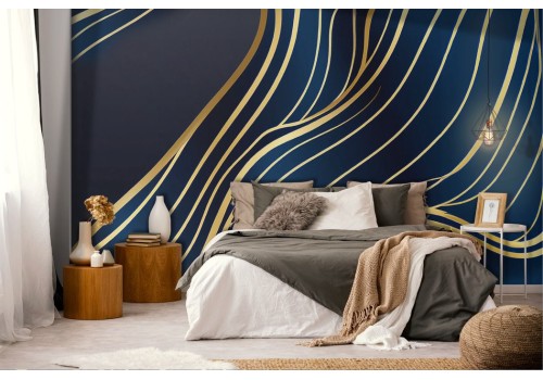 Carta da parati moderna onde oro sfondo blu 2