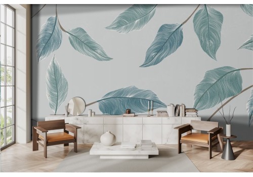 Stylized wallpaper blue gold leaves
