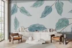Stylized wallpaper blue gold leaves