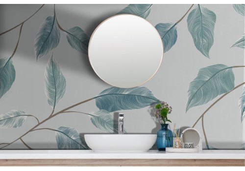 Stylized wallpaper blue gold leaves 2