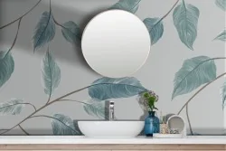 Adhesive Wallpaper Stylized Blue Gold Leaves