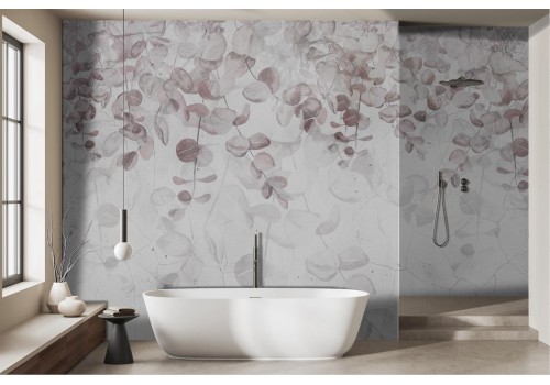 Abstract wallpaper with pink flowers and leaves